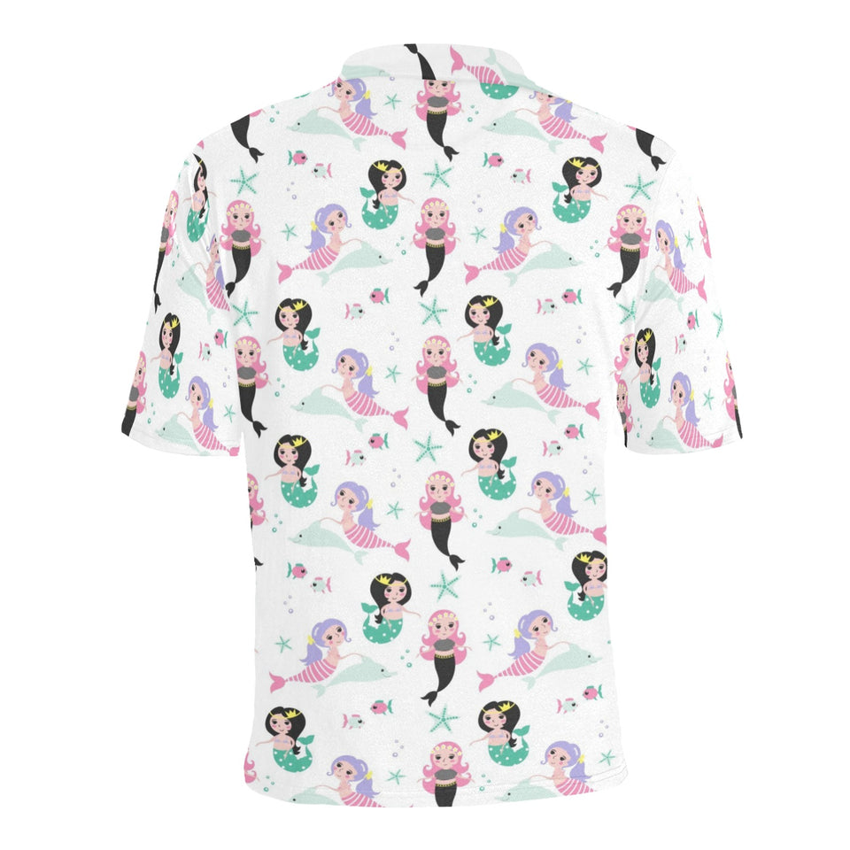 cute mermaid dolphin fish starfish pattern Men's All Over Print Polo Shirt