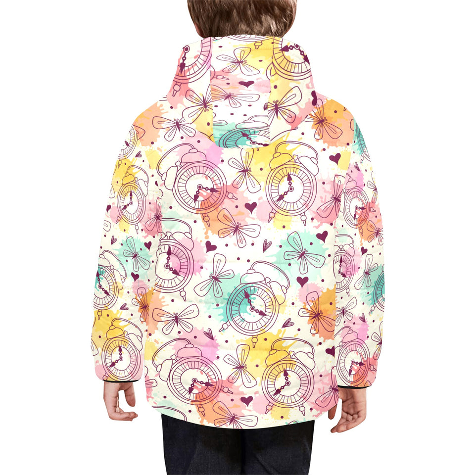 Clock butterfly pattern Kids' Boys' Girls' Padded Hooded Jacket