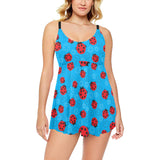 Ladybug Pattern Print Design 02 Chest Sexy Pleated Two Piece Swim Dress