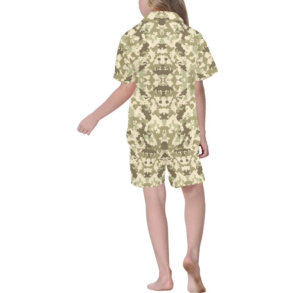 Light Green camouflage pattern Kids' Boys' Girls' V-Neck Short Pajama Set
