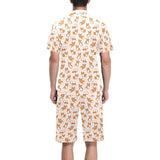 Cute Corgis Pattern pink background Men's V-Neck Short Pajama Set