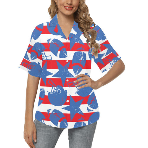 American football ball star stripes pattern Women's All Over Print Hawaiian Shirt
