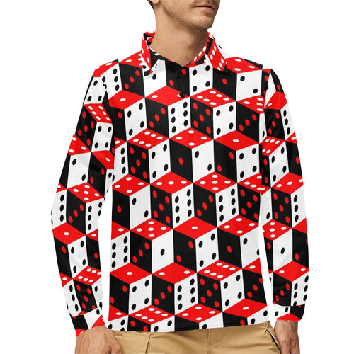 Dice Pattern Print Design 02 Men's Long Sleeve Polo Shirt