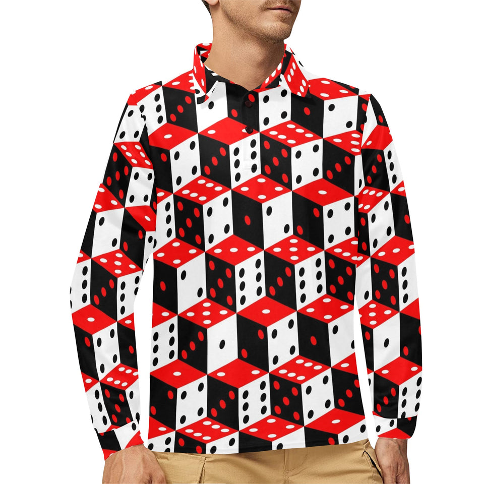 Dice Pattern Print Design 02 Men's Long Sleeve Polo Shirt