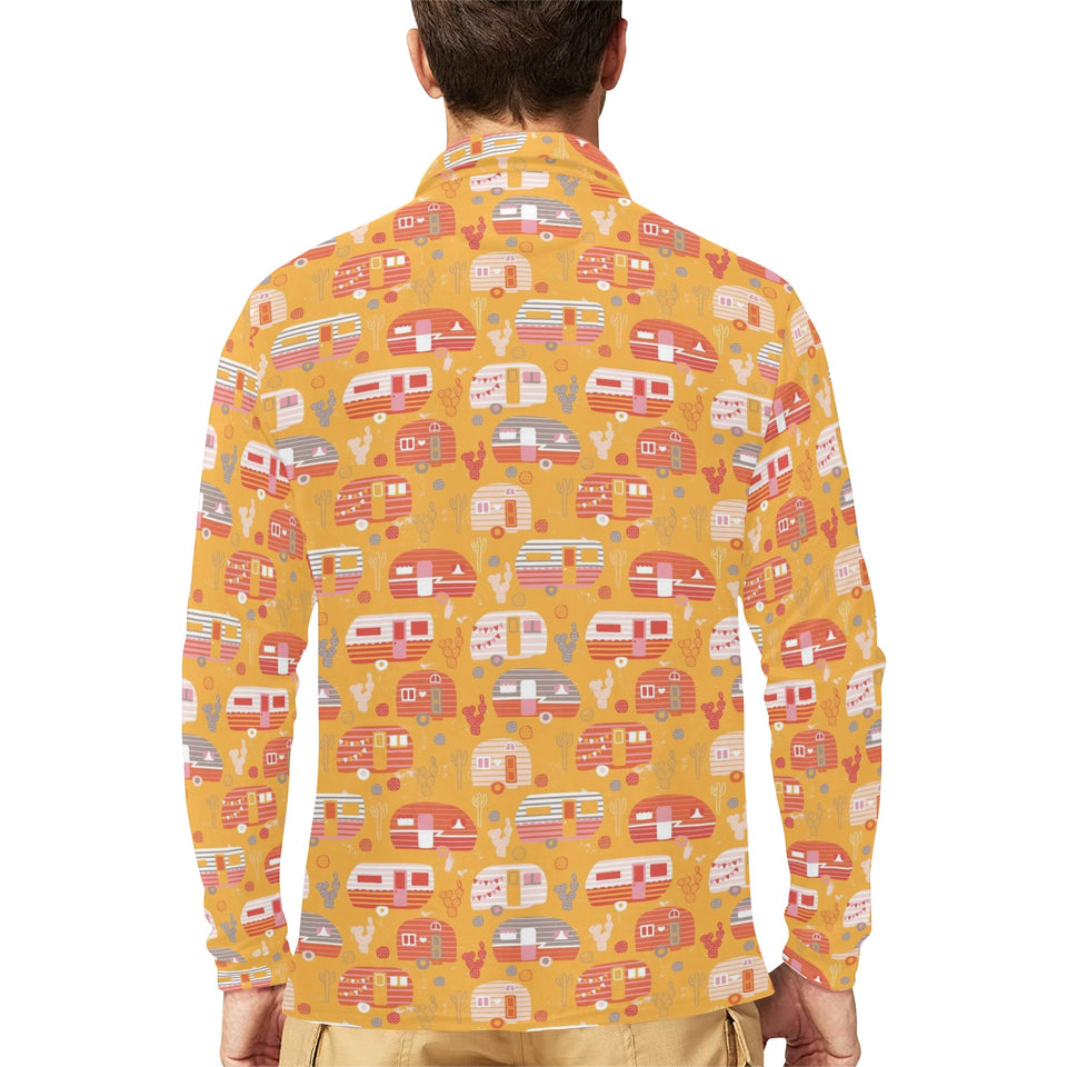 Camper Van Pattern Print Design 04 Men's Long Sleeve Polo Shirt