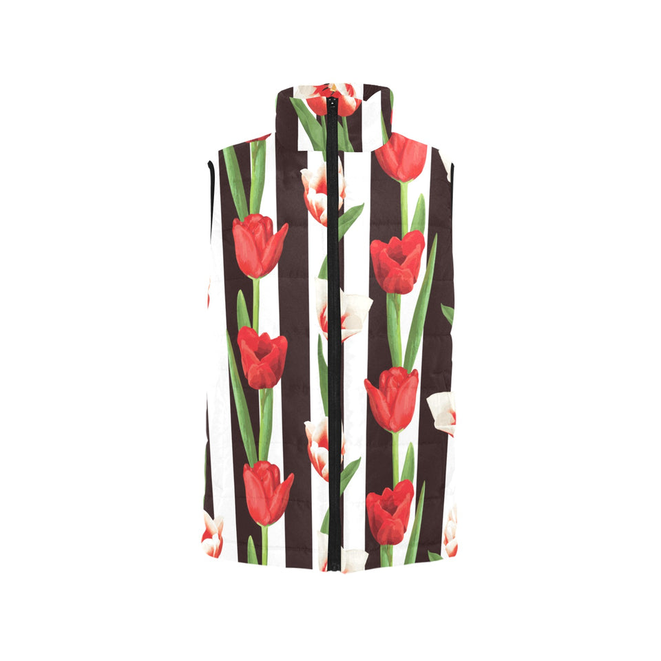 red and white tulips pattern Women's Padded Vest