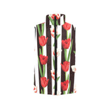 red and white tulips pattern Women's Padded Vest