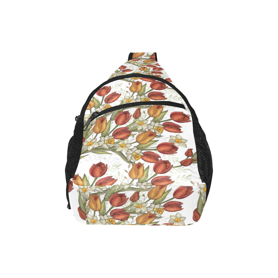 Red tulips and daffodils pattern All Over Print Chest Bag