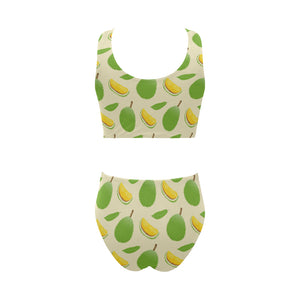 Durian pattern Chest Bowknot High Waisted Bikini Swimsuit