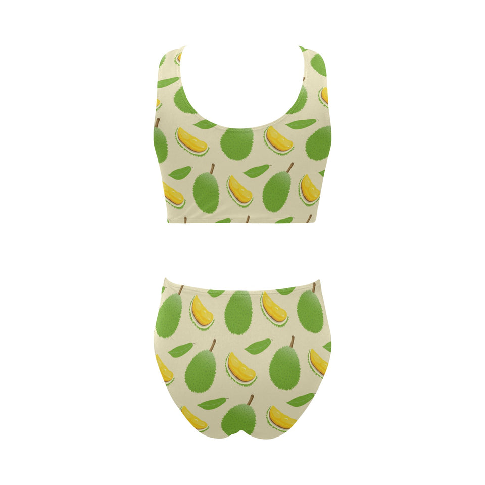 Durian pattern Chest Bowknot High Waisted Bikini Swimsuit