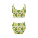 Durian pattern Chest Bowknot High Waisted Bikini Swimsuit
