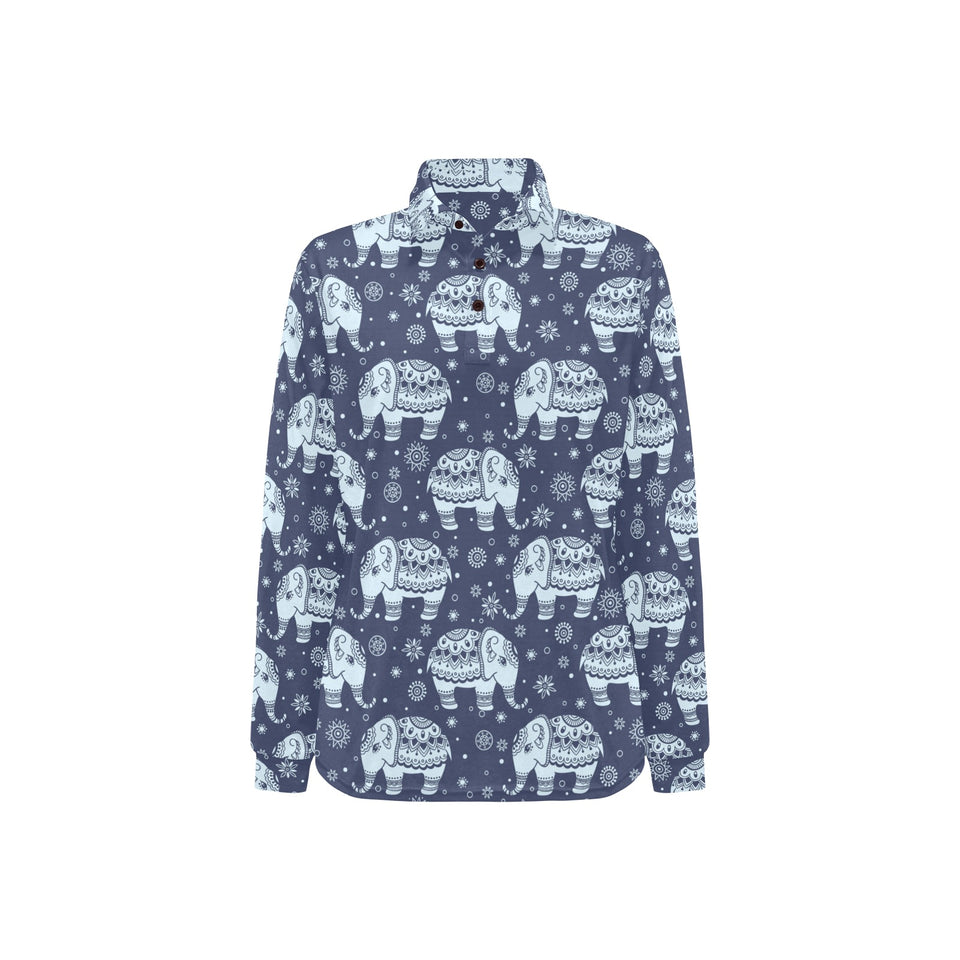 Elephant tribal design pattern Women's Long Sleeve Polo Shirt