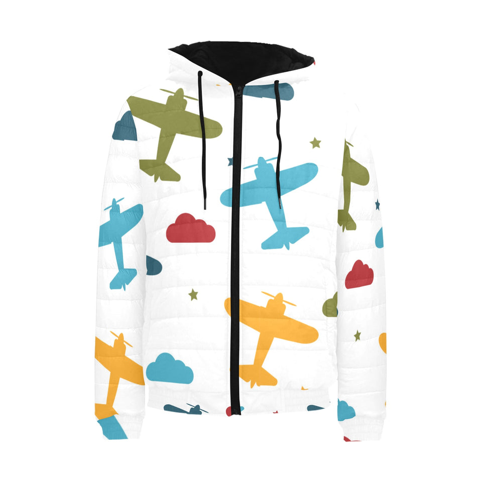 Airplane star cloud colorful Men's Padded Hooded Jacket