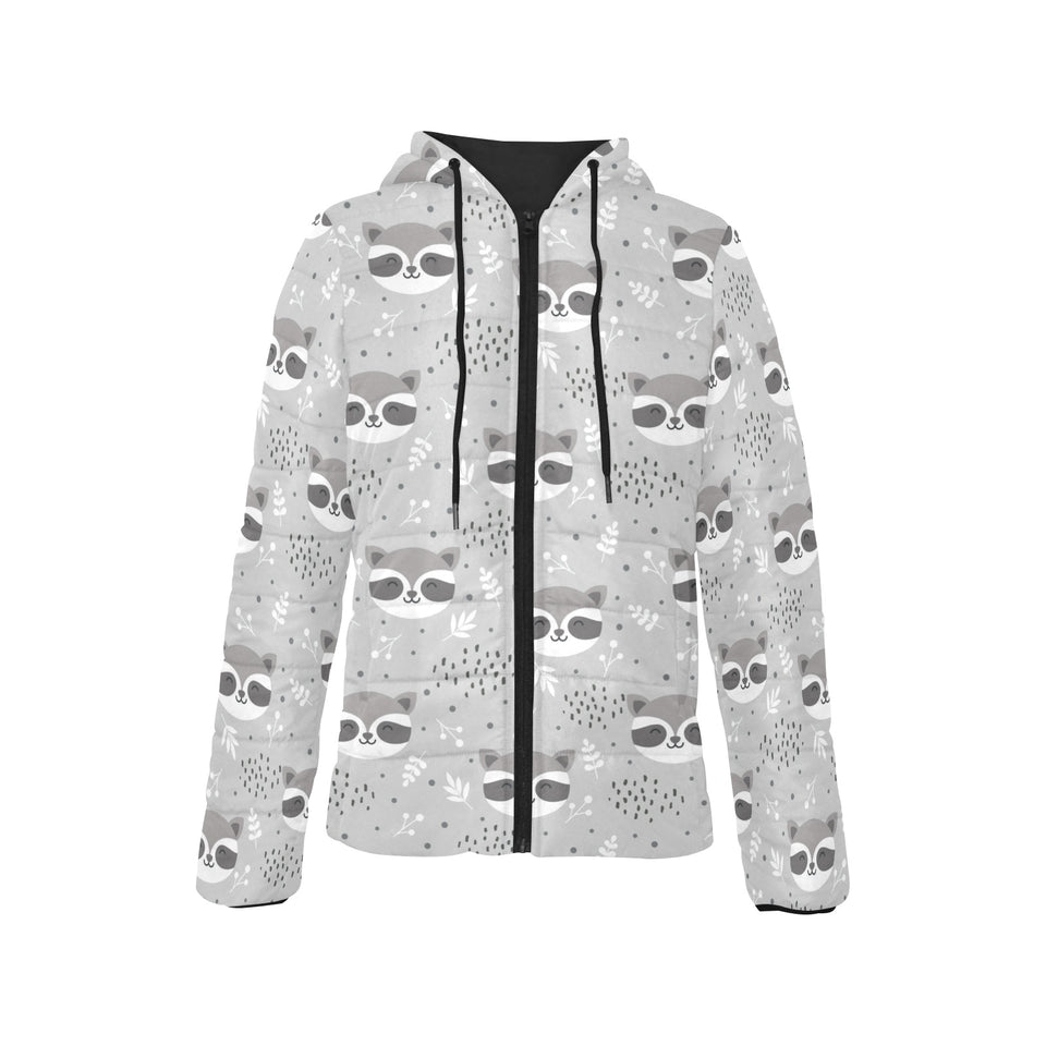 Cute raccoons leaves dot Women's Padded Hooded Jacket