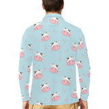 Cute cow flower pattern Men's Long Sleeve Polo Shirt