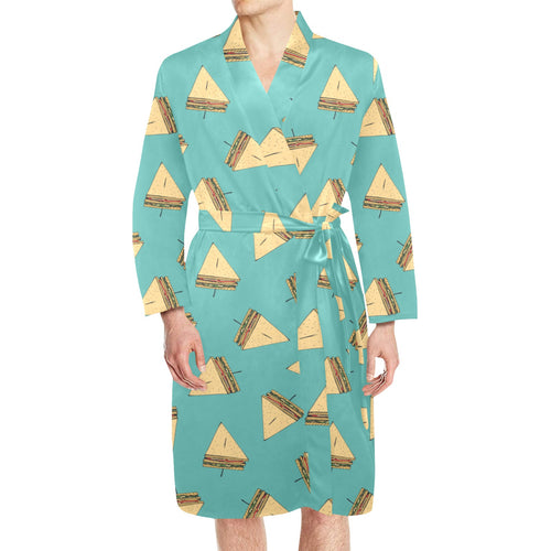 Sandwich Pattern Print Design 03 Men's Long Sleeve Belted Night Robe