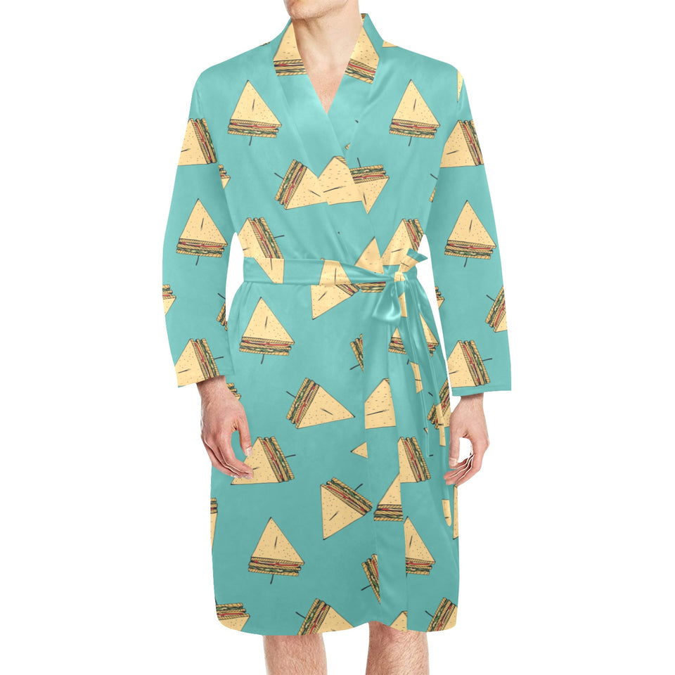 Sandwich Pattern Print Design 03 Men's Long Sleeve Belted Night Robe