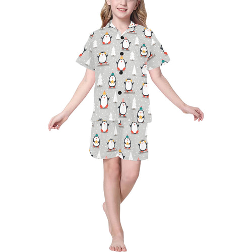 Cute Penguin christmas pattern Kids' Boys' Girls' V-Neck Short Pajama Set