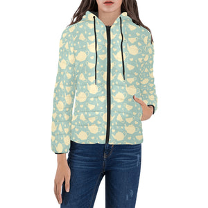 Tea pots Pattern Print Design 02 Women's Padded Hooded Jacket