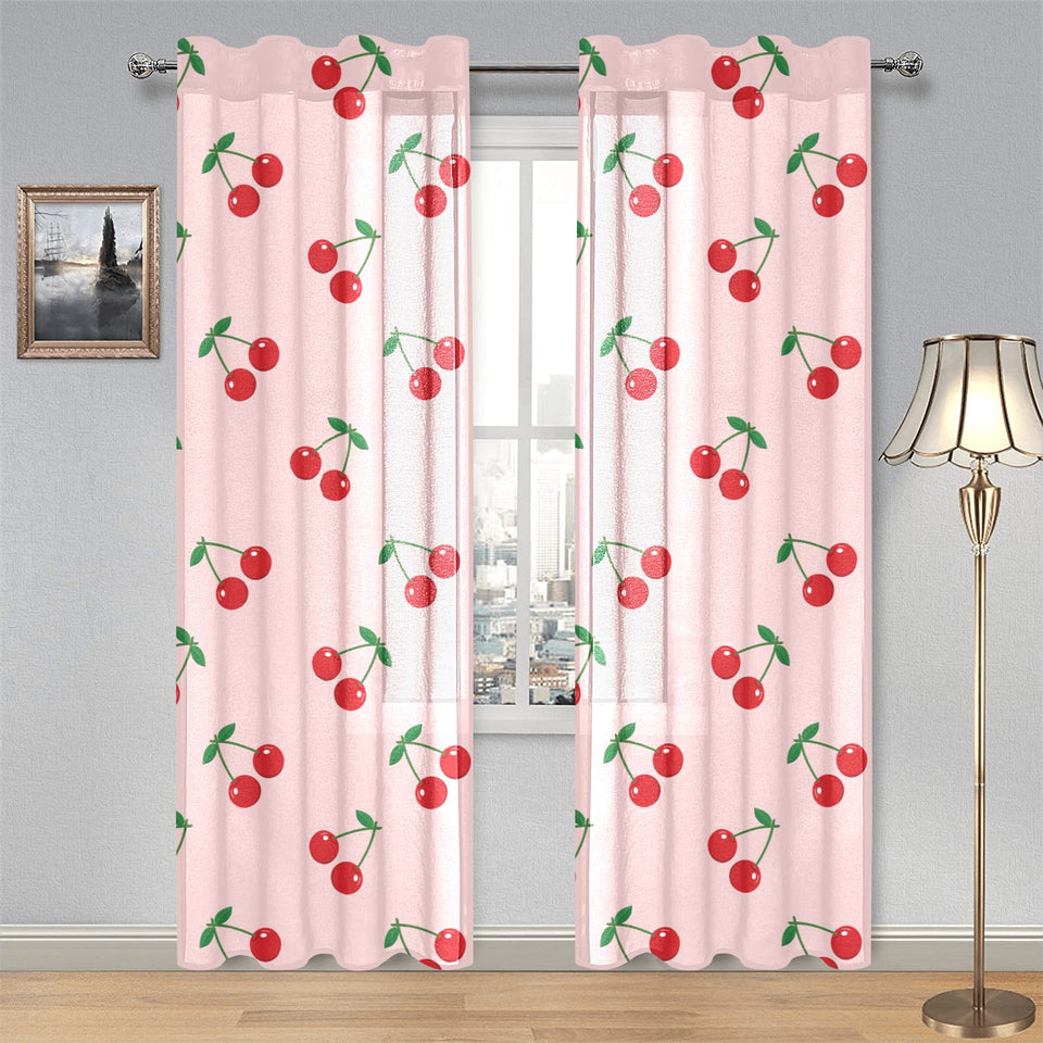cherry pattern pink background Gauze Curtain