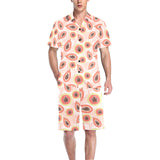papaya leaves pattern Men's V-Neck Short Pajama Set