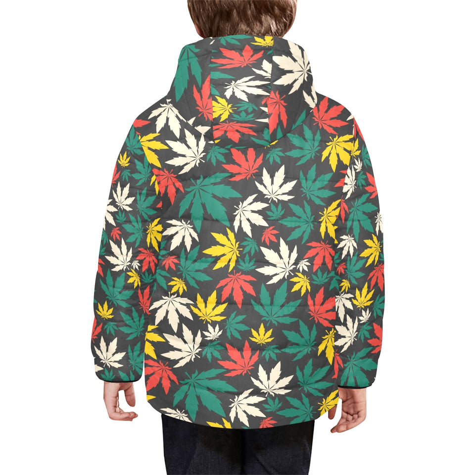 Canabis Marijuana Weed Pattern Print Design 02 Kids' Boys' Girls' Padded Hooded Jacket