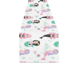 cute mermaid dolphin fish starfish pattern Table Runner