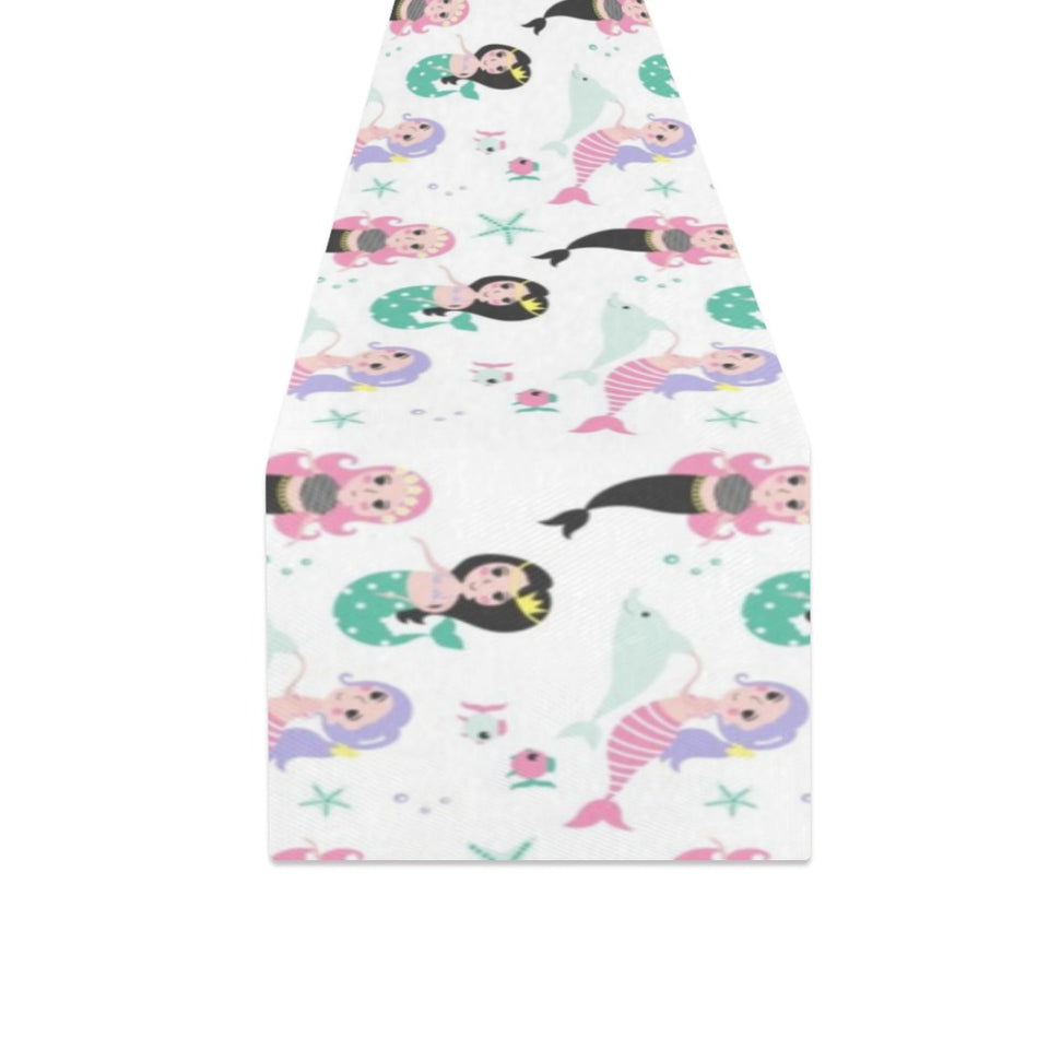 cute mermaid dolphin fish starfish pattern Table Runner