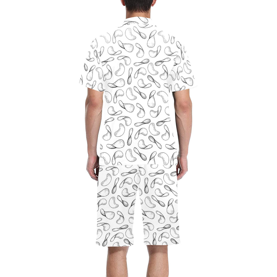 Potato Chips Pattern Print Design 04 Men's V-Neck Short Pajama Set