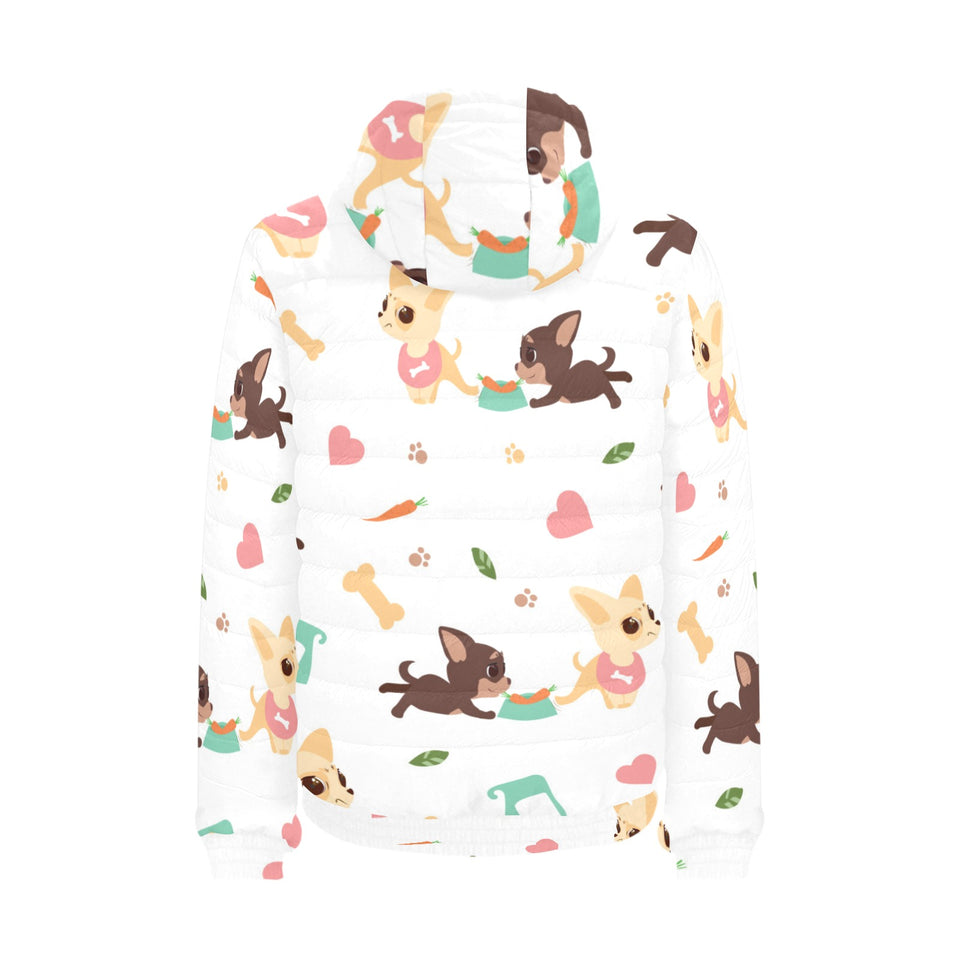 Cute Chihuahua puppie pattern Men's Padded Hooded Jacket