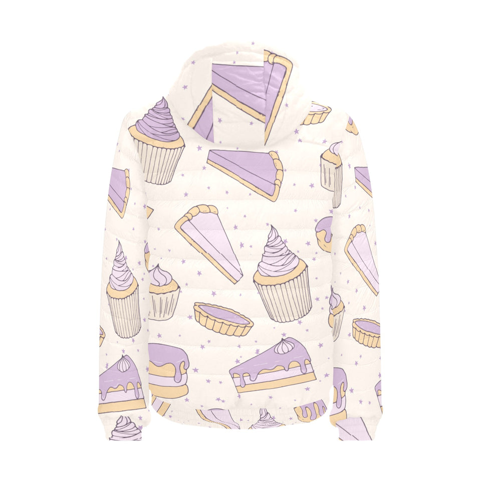 Cakes pies tarts muffins and eclairs purple bluebe Men's Padded Hooded Jacket