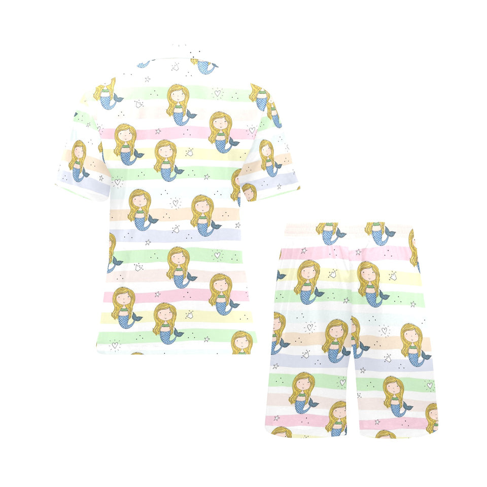 Cute hand drawn mermaid Men's V-Neck Short Pajama Set