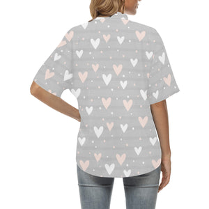 Heart pattern gray background Women's All Over Print Hawaiian Shirt