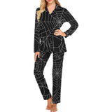 Spider web pattern Black background white cobweb Women's Long Pajama Set