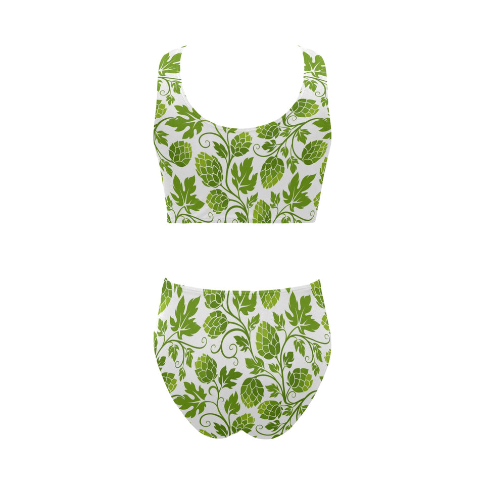 Hop design pattern Chest Bowknot High Waisted Bikini Swimsuit