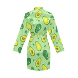 Avocado pattern green background Women's Long Sleeve Belted Night Robe