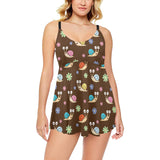 Snail Pattern Print Design 03 Chest Sexy Pleated Two Piece Swim Dress