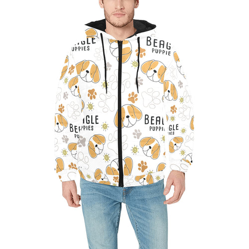 Cute beagle dog pattern background Men's Padded Hooded Jacket