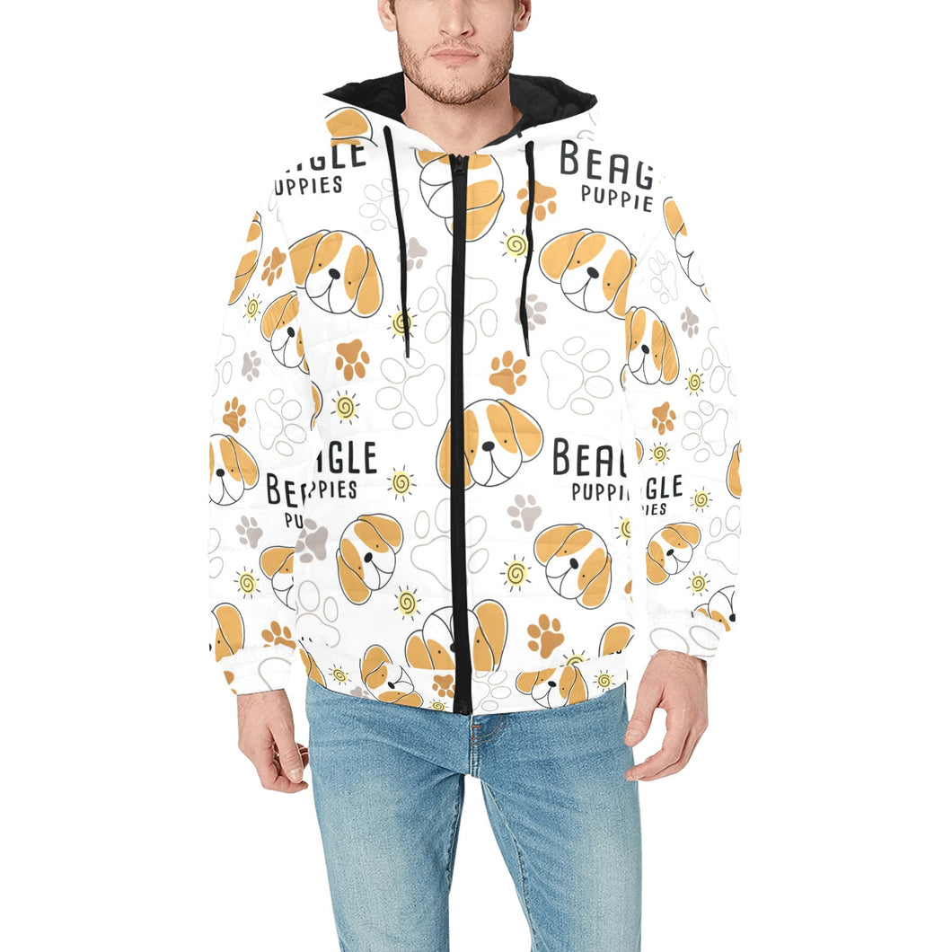 Cute beagle dog pattern background Men's Padded Hooded Jacket