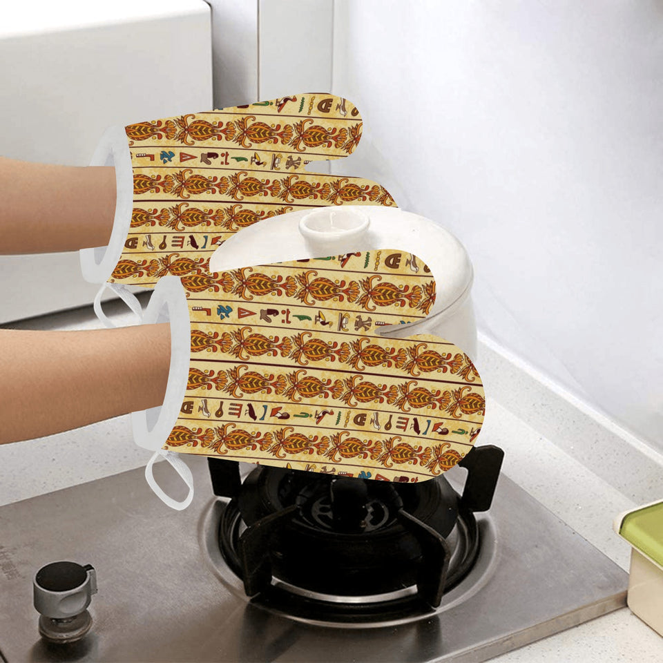 Egypt Hieroglyphics Pattern Print Design 04 Heat Resistant Oven Mitts