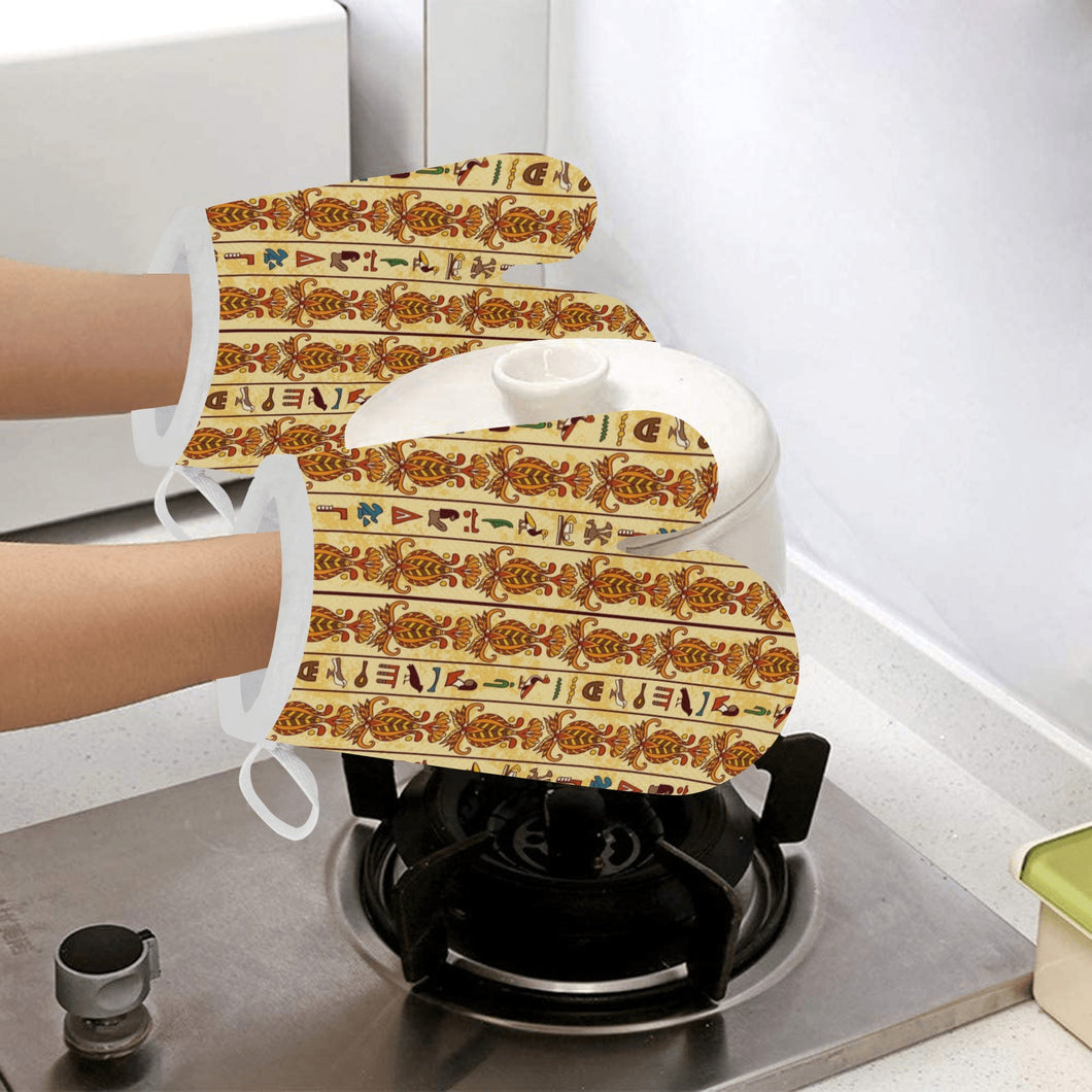Egypt Hieroglyphics Pattern Print Design 04 Heat Resistant Oven Mitts