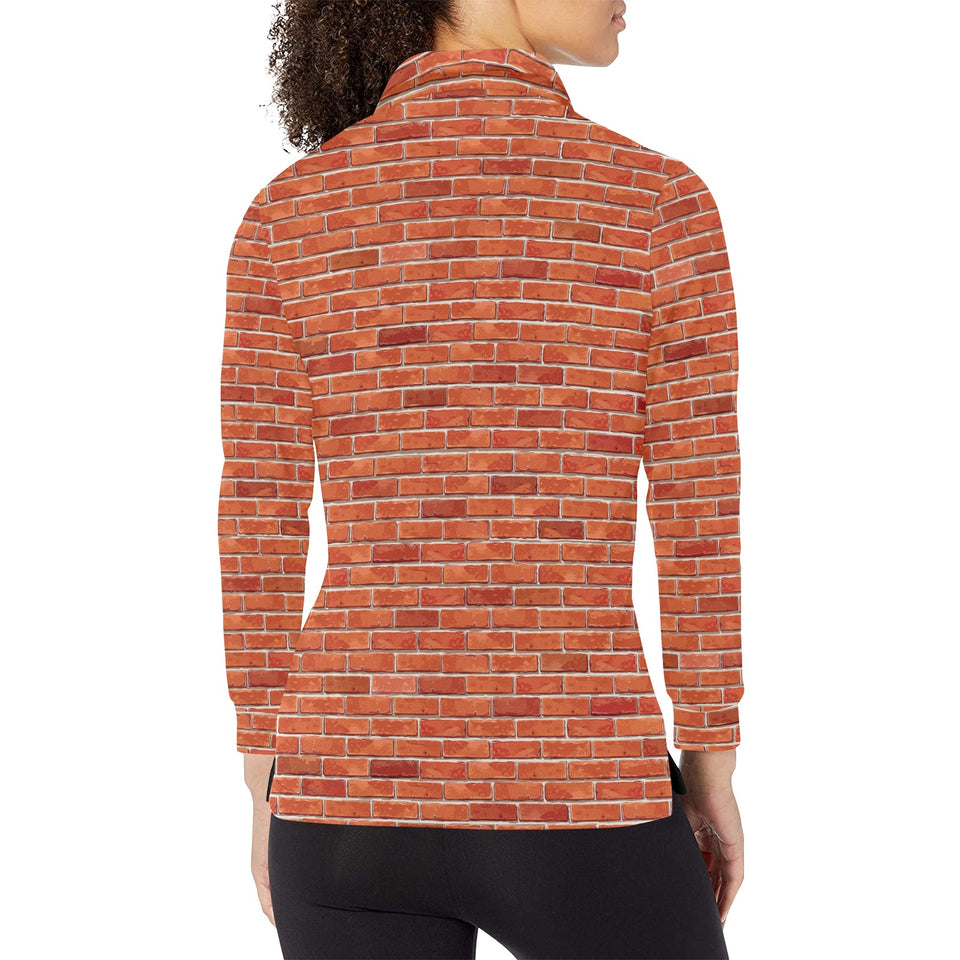Brick Printed Pattern Print Design 03 Women's Long Sleeve Polo Shirt