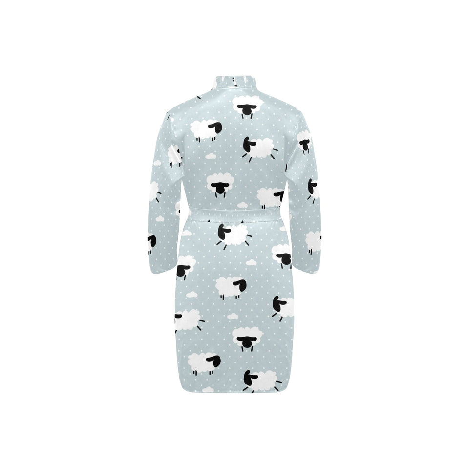 Sheep polka dot cloud pattern Men's Long Sleeve Belted Night Robe