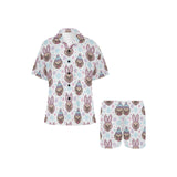 Cute pug hat rabbit costume pattern Women's V-Neck Short Pajama Set