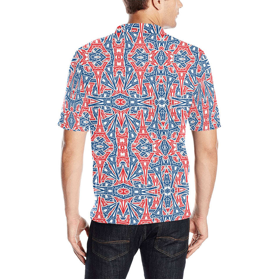 Blue Red Eiffel Tower Pattern Print Design 02 Men's All Over Print Polo Shirt