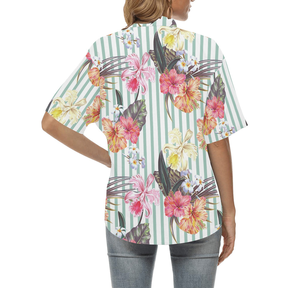 Colorful orchid flower pattern Women's All Over Print Hawaiian Shirt