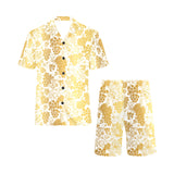 Gold grape pattern Men's V-Neck Short Pajama Set
