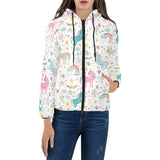 Colorful unicorn pattern Women's Padded Hooded Jacket