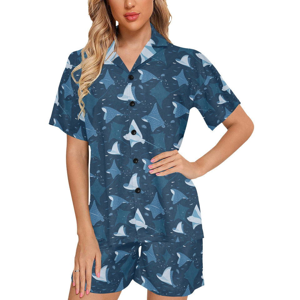 Stingray Pattern Print Design 04 Women's V-Neck Short Pajama Set