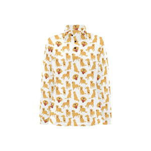 Golden Retriever Pattern Print Design 05 Women's Long Sleeve Polo Shirt